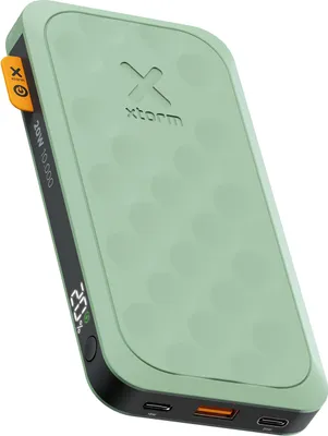A product shot of a green power bank.