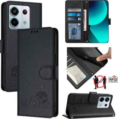 Obrázek produktu pro Kožené pouzdro pro Xiaomi Poco X6/Redmi Note 13 Pro 5G, sladká kočka Flip pouzdro s funkcí stojánku a peněženkou černé