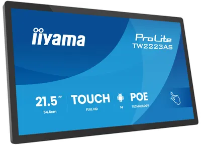 Produktbild von iiyama TW2223AS-B3P Signage-Display Interaktiver Flachbildschirm 54,6 cm (21.5") WLAN 450 cd/m² Full HD Schwarz Touchscreen Eingebauter Prozessor Android 24/7