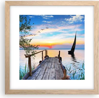 Produktbild von Gerahmtes Poster - Rahmen in heller Eiche - Brücke See - 30x30 cm - Wand Bild - Wanddeko - Wandbilder - Kunstposter - Wandposter - Bilderrahmen - Bilder - Kunstdruck - Wandbild - P2NAC30x30-4115