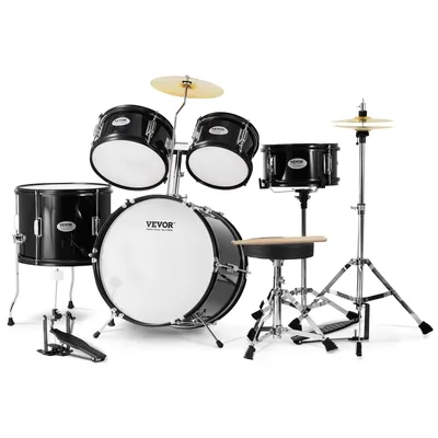 Produktbild von VEVOR Schlagzeugset für Kinder, 5-teilig, Anfänger-Schlagzeugset mit Bass-Toms, Snare, Standtrommel, verstellbarem Thron-Becken, Hi-Hat-Pedal und zwei Paar Drumsticks, für Kinder, schwarz
