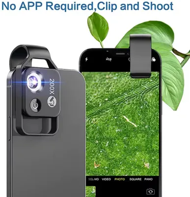 Produktbild von 200X Mini Handy Lupe Digitales Mikroskop für Smartphone-Kamera Clip mit LED Farbe Schwarz