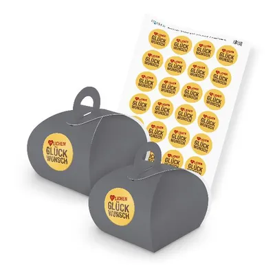 Produktbild von itenga SET Herzlichen Glückwunsch (Motiv 16) 24x Geschenkschachtel mit Griff gra