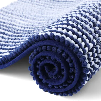 Image de Tapis de bain en chenille, doux, absorbant, antidérapant, en microfibre, lavable – 50 x 75 cm, bleu marine