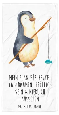 Produktbild von Mr. & Mrs. Panda Badehandtuch Pinguin Angler - Weiß - Geschenk, Duschtuch, Geschenkidee, Pinguine, Handtuch, Strandtuch, Motiviert, Urlaub, Reisehandtuch, Großes, Angel
