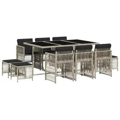 Produktbild von vidaXL 11-tlg. Garten-Essgruppe mit Kissen Hellgrau Poly Rattan