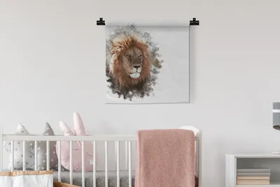 Produktbild von MuchoWow® Wandteppich Wandbehang Löwe - Linie - Farben 60x60 cm Tapisserie Dekoration Wandtuch - Dekorationen - Wand Decke
