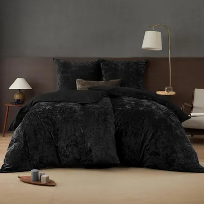 Immagine prodotto di Set di lenzuola in velluto, 4 pezzi, 135x200 cm, colore nero, con 2 federe 80x80 cm