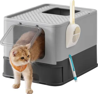 Produktbild von FEANDREA Katzenklo, mit Deckel, für Katzen bis 15kg, anthrazitgrau-Taubengrau