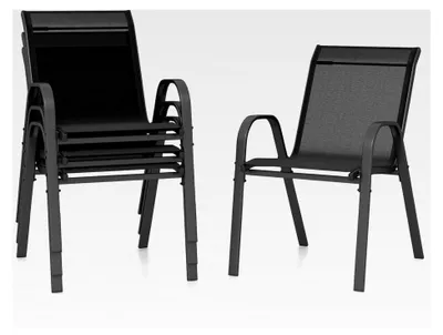 Produktbild von 4er Set stapelbare Gartenstühle, bis 150 kg belastbar, Balkonstühle aus Textilene und Metallgestell, 56 x 70 x 84 cm, Schwarz