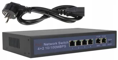 Produktbild von Switch mit RTX 4 PoE-Ports bis zu 250 m + 2 Uplink-Ports