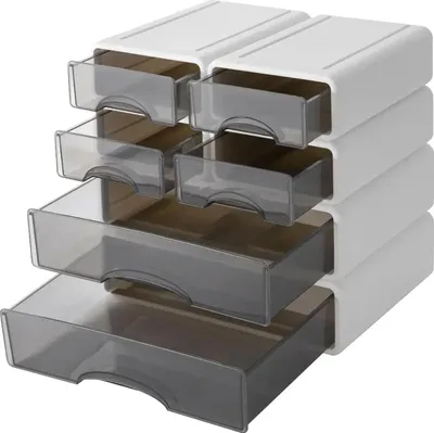 Produktbild von Schreibtisch-Organizer - Schubladenbox - Set mit 2 großen + 4 kleinen Schubladen - Stapelbar - Kunststoff - Weiß