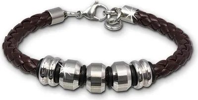 Produktbild von SilberDream Armband Leder Stahl dunkelbraun geflochten Herren Männer LAP006B