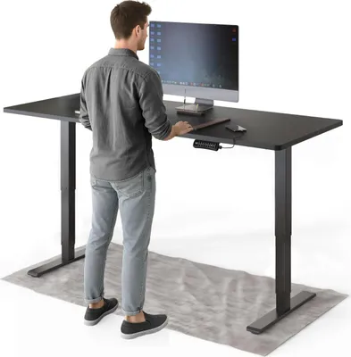 Produktbild von DESKSPACE PRO Plus Elektrisch Höhenverstellbarer Schreibtisch, 180x80 cm Stehpult mit Memory-Funktion, Schwarze Tischplatte, Schwarzes Gestell