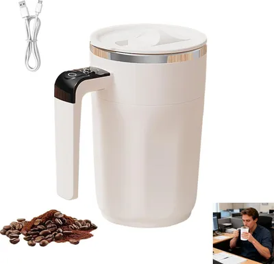 Produktbild von 400-ml-Magnetbecher mit Selbstumrührfunktion und Temperaturanzeige, selbstumrührender Becher, Magnetrührer, Kaffeebecher, intelligenter Kaffeebecher
