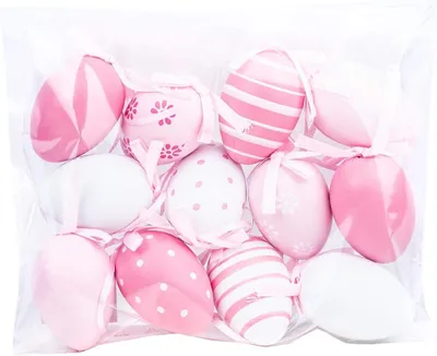 Produktbild von Ostereier Kunststoff dekoriert pink 6cm 12stk