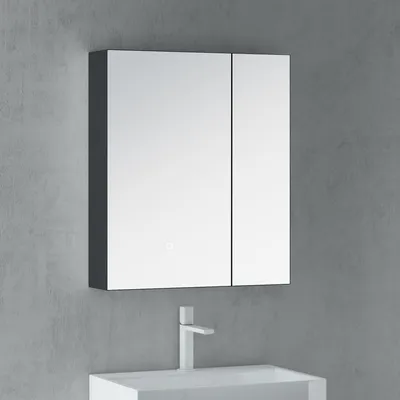 Immagine prodotto di doporro Armadietto da Bagno con Specchio e 2 Ante 60x15x70a Muro Specchio Bagno Pensile con Contenitore e Luce LED Pensile da Bagno a Parete Antracite opaco Spiegelschrank-04
