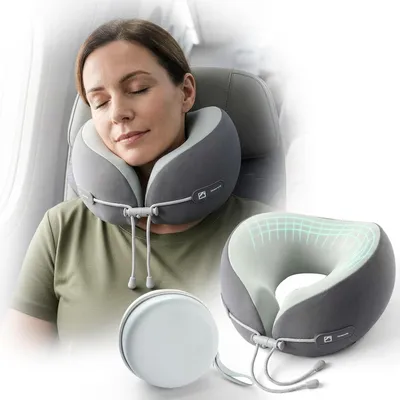 Imagen del producto de Almohada de viaje ergonómica, cojín para el cuello fabricado con espuma viscoelástica, compacta, ideal para avión y coche