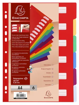 Productafbeelding van EXACOMPTA, register van kunststof, blanco, A4, 6-delig