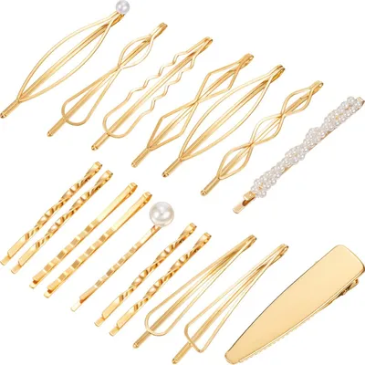 Produktbild von 17 Stück Goldenes Haarnadel Set Geometrische Haarspangen Metall Gold Dekorativer Haarschmuck Haarklammer Accessoires für Frauen Hochzeit Party