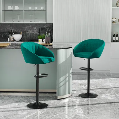 Image de Tabouret de bar (lot de 2) Chaise de bar en lin Chaise de comptoir Tabouret de cuisine pivotant avec dossier Vert