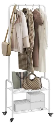 Obrázek produktu pro Stojan na kabáty - Kov - 61 x 32 x 176 cm - Bílý - S botníkem