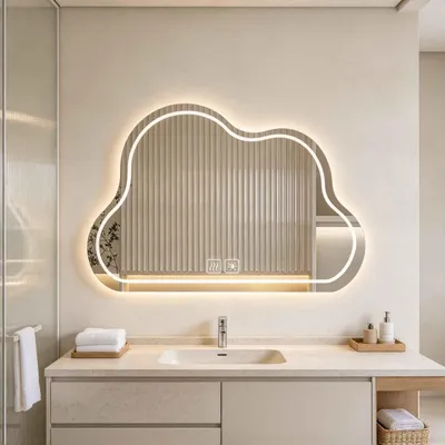 Produktbild von Zimilo LED Badspiegel in Wolkenform, Dimmbar mit 3 Lichtfarben, Beschlagfrei Touch-Schalter, 5mm HD Wandspiegel für Badezimmer, 70x90cm