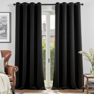 Image de Ensemble de 2 rideaux opaques, dimensions 260 x 140 cm, couleur noire, pour salon