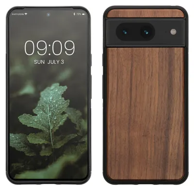 Produktbild von kwmobile Handyhülle für Google Pixel 8 Hülle Holz - Case mit TPU Bumper - Stoßfestes Hardcase - Schutzhülle Cover in Dunkelbraun