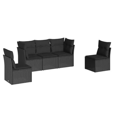 Produktbild von vidaXL 5-tlg. Garten-Sofagarnitur mit Kissen Schwarz Poly Rattan