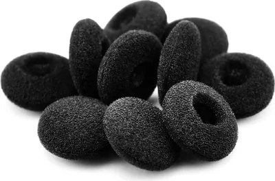 A pile of black foam earbud covers.