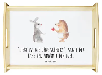 Produktbild von Mr. & Mrs. Panda Deko Tablett Hase Igel - Weiß - Geschenk, Holztablett, Trösten, Küchentablett, zum servieren, Serviertablett, Lustige Sprüche, und, Herzschmerz, für bett