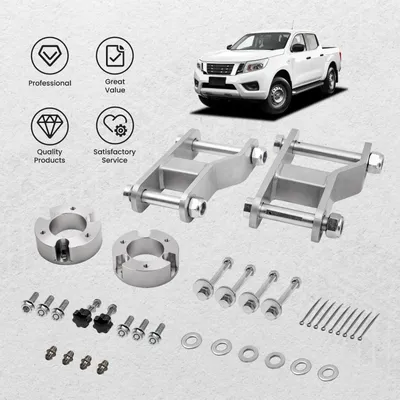 Produktbild von Navara D40 Fahrwerksatz - Höherlegungskit Pickup - 6,3 cm vorne 5 cm hinten - Stoßdämpfer Spacer und Schäkel - passend 2005-2014