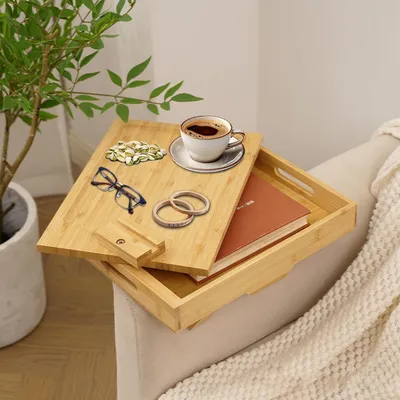 Produktbild von Flexibles Bamboe Sofa Armlehnen Tablett mit Rotation