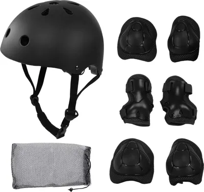 Produktbild von 7pcs/Set Kinder Sicherheitshelm Knie Ellbogenpads Sets atmungsaktives Reiten Skating Protective Gear SetBlack