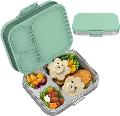 Produktbild von Unyqoos® Edelstahl-Lunchbox 1000 ml – 3 Fächer, 304 Edelstahl, BPA-freier Silikondeckel, auslaufsicher, spülmaschinenfest, leicht & tragbar, für Kinder & Erwachsene