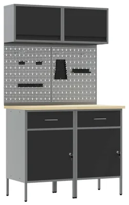 Image de Ensemble de armoires de rangement vidaXL avec tiroirs et étagère, 8 pièces, gris