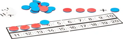 Produktbild von Schüler - Rechenleiste mit 22 Wendeplättchen rot/blau aus RE-Plastic° und 10 Rechenzeichen