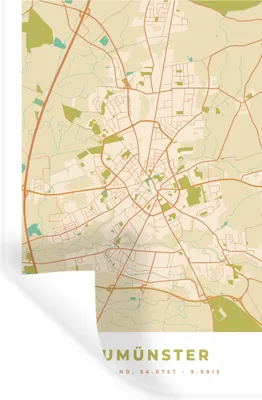 Obrázok produktu pre MuchoWow® Nálepka na stenu - Mapa - Neumünster - Mapa - Mapa mesta - Vintage - 40x60cm - Samolepiaca a polohovateľná