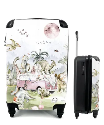 Produktbild von MuchoWow® Koffer Handgepäck Trolley Rollkoffer Kleine Reisekoffer mit 4 Rollen - Dinosaurier - Kinder - Bus - Bäume - Tiere - Kinder - Cabin Size < 55x40x23 cm & 55x40x20 cm - Kinderkoffer - Kabinenkoffer - Boardgepäck - Reise-Box - Reisekoffer - Reisegepäck - Koffer mit Bild - Trolley für Kinder