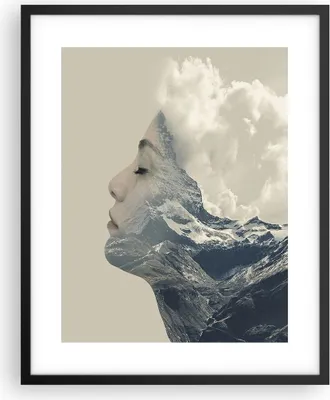 Produktbild von Gerahmtes Poster - Schwarzer Rahmen - Grafik Frau Berge - 40x50 cm - Wand Bild - Wanddeko - Wandbilder - Kunstposter - Wandposter - Bilderrahmen - Bilder - Kunstdruck - Wandbild - P2BPA40x50-4323