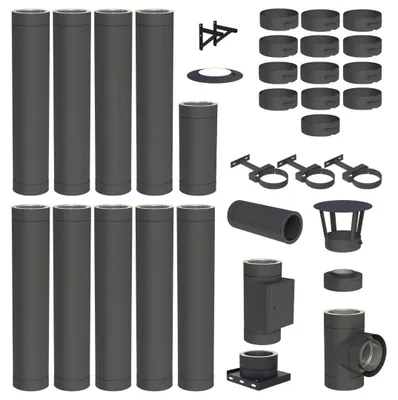 Produktbild von 10 m Edelstahlschornstein Ø 180 mm Komplettset doppelwandig DW-Black Wandmontage