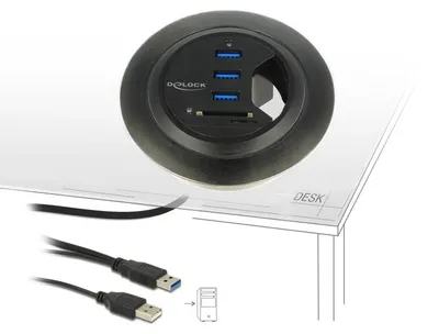 Image de Delock 62869 USB-HUB Delock 3-Port USB3.0 + 2xCard Reader Tischeinbau