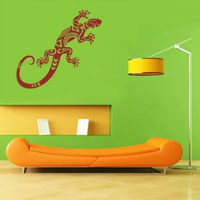 Produktbild von Wandtattoo - Wandaufkleber - Wandtattoo "Gekko Tribal" - 30cm x 12cm dunkelrot - Dekoration Küche Wohnzimmer Wand