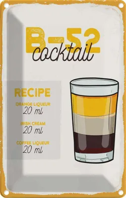 Produktbild von vianmo Blechschild 30x20 cm B-52 Cocktail Recipe Orange