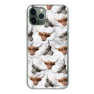 Produktbild von MuchoWow® Handyhülle Schutzhülle Hülle für iPhone 11 Pro Schottischer Highlander - Kuh - Marmor Silikon Softcase Handy Hülle - Handy