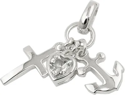 Produktbild von Anhänger Halsschmuck, Glaube-Liebe-Hoffnung Kreuz-Herz-Anker, massiv, 925 Silber