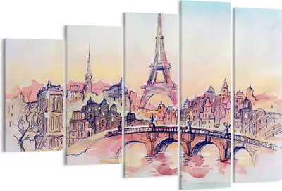 Produktbild von Bild auf Leinwand - Leinwandbild - Brücke Eiffle Illustration Frankreich - 150x100cm - Wand Bild - Wanddeko - Leinwanddruck - Bilder - Kunstdruck - Leinwand bilder - Wandkunst - EG150x100-2999