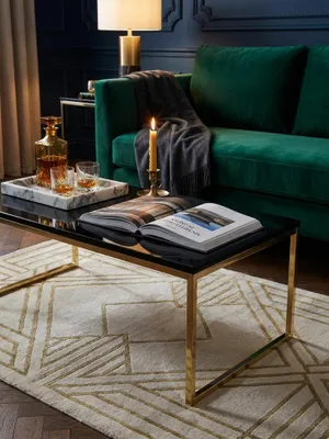 Produktbild von Couchtisch 120x45x60 cm Metall Holz Sofatisch Schwarz / Gold, Design Wohnzimmertisch rechteckig, Stubentisch mit Metallgestell, Kaffeetisch klein, Wohnzimmer Loungetisch modern