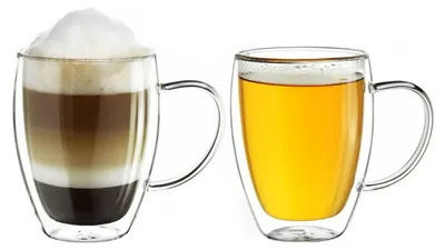 Produktbild von Creano doppelwandiges Thermoglas mit Henkel 250ml, großes Doppelwandglas aus Borosilikatglas, Kaffee-/Teeglas, 2er Set